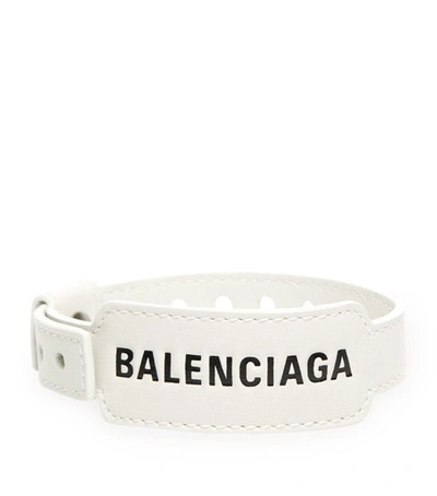 Shop Balenciaga Leather Cash Bracelet In White
