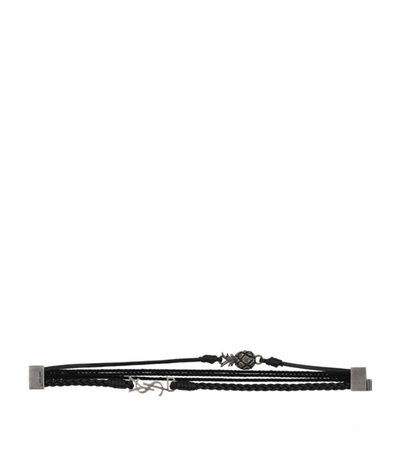 Shop Saint Laurent Braided Leather Pineapple Bracelet In Black