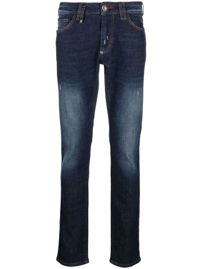 Shop Philipp Plein Straight-cut Denim Jeans In Blue