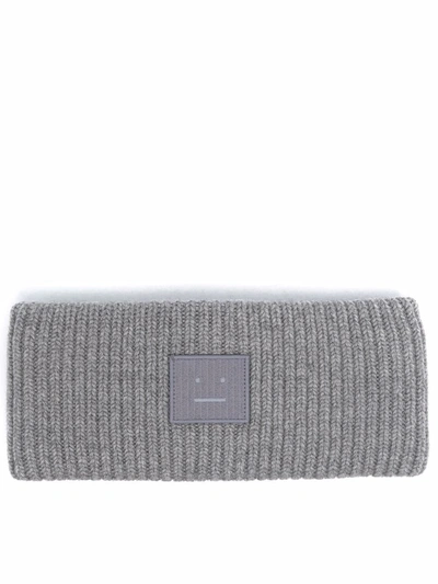 Shop Acne Studios Face-patch Ribbed Knit Headband In Grey