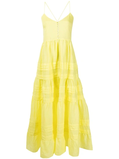 Shop Alemais Fleur Tiered Midi Dress In Yellow