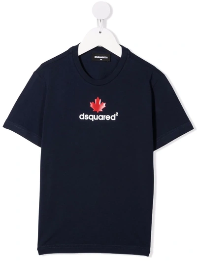 Shop Dsquared2 Maple Leaf Logo T-shirt In Blue