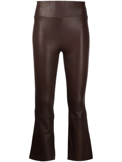 Shop Sprwmn Flared Leather Trousers In Brown