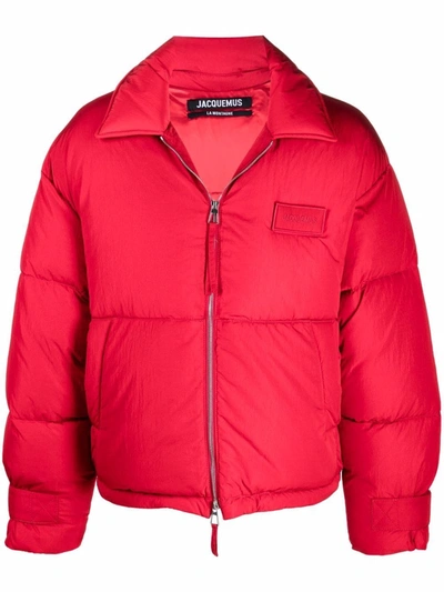 Shop Jacquemus Logo-patch Padded Jacket In Red