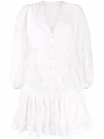 Shop Zimmermann Mae Lace Button-front Mini Dress In White