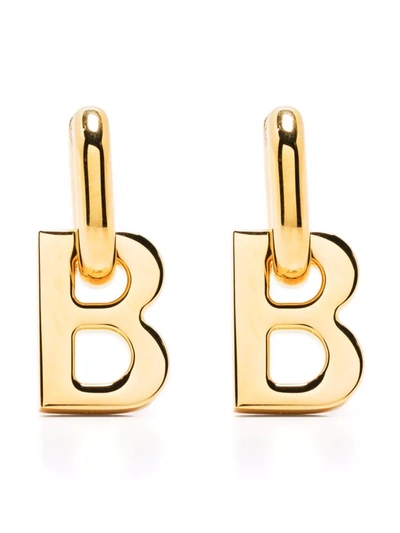 Shop Balenciaga B Chain Xs Earrings In Gold