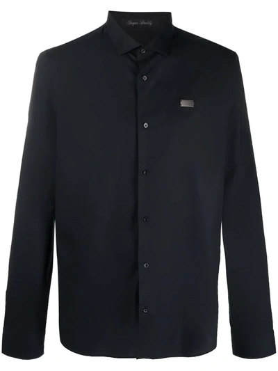 Shop Philipp Plein Logo-patch Long-sleeve Shirt In Schwarz