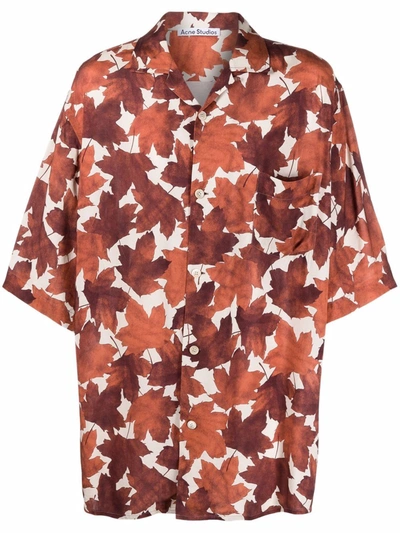 Shop Acne Studios Leaf-print Short-sleeve Shirt In Orange