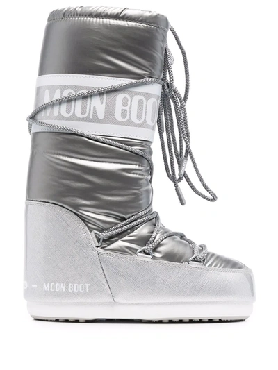 Moon Boot Classic Pillow Metallic Lace-up Snow Boots In Silver | ModeSens