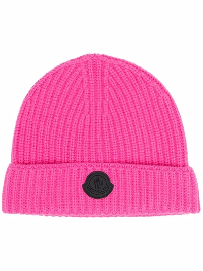 Shop Moncler Ribbed-knit Hat In Rosa
