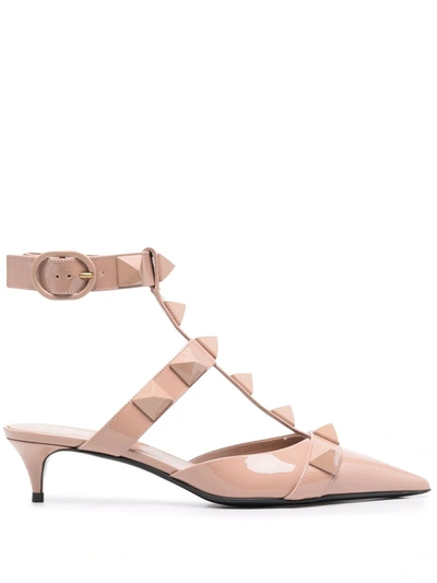 Shop Valentino Roman Stud Low-heeled Pumps In Nude
