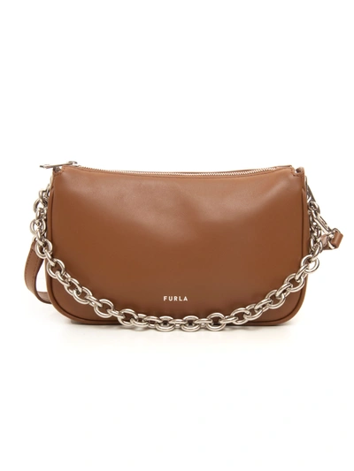 Shop Furla Moon Small-size Leather Bag Cognac Leather Woman In Beige