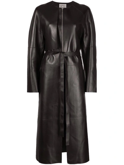 Shop Totême Zip-up Leather Trench Coat In Black