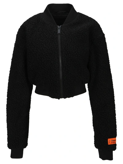 Shop Heron Preston Cropped Fleece Bomber Jacket In Black