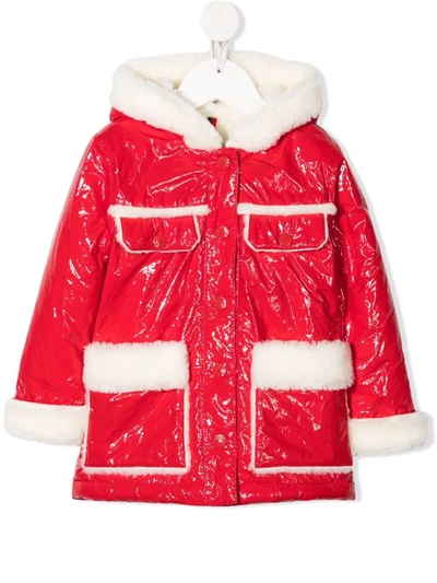 Shop Moncler Faux-shearling Trim Coat In Red