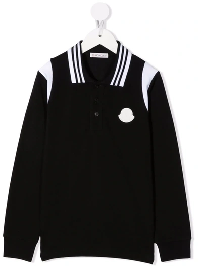 Shop Moncler Logo-patch Long-sleeved Polo Shirt In Black