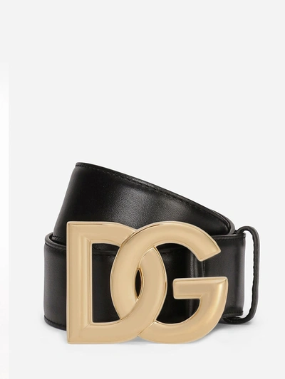 Shop Dolce & Gabbana Leather Belt With Dg Logo In Black