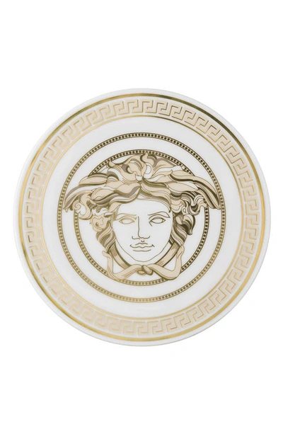 Shop Versace Medusa Gala Set Of 2 Porcelain Coasters In White / Gold