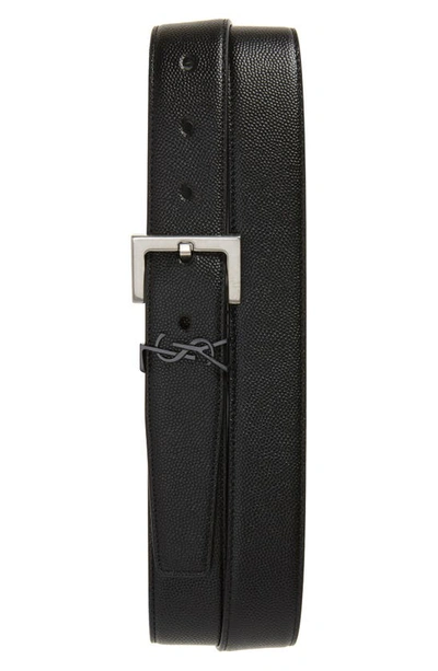 Shop Saint Laurent Ysl Monogram Leather Belt In Black