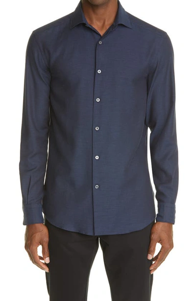 Shop Ermenegildo Zegna Cashco Cotton & Cashmere Button-up Shirt In Blue