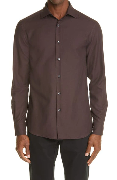 Shop Ermenegildo Zegna Cashco Cotton & Cashmere Button-up Shirt In Burgundy