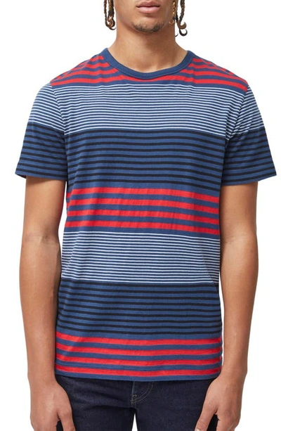 Shop French Connection Dragged Stripe Crewneck T-shirt In 40-dark Denim Multi