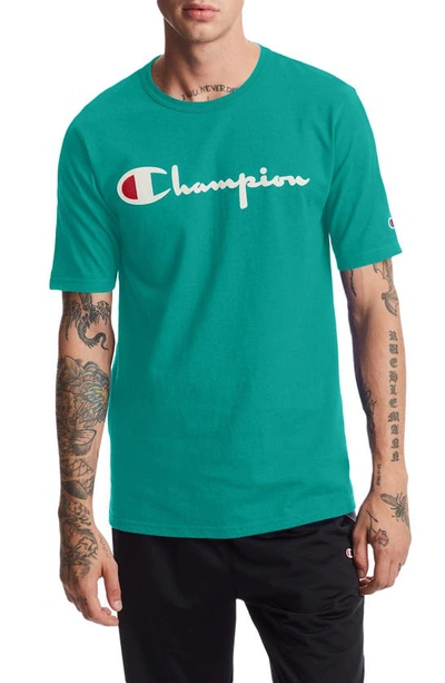 Shop Champion Heritage Script Logo T-shirt In Chlorophyll Green