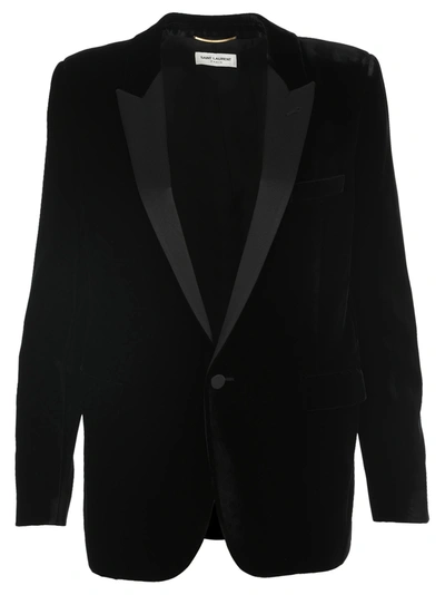 Shop Saint Laurent Velvet Tuxedo Jacket In Black