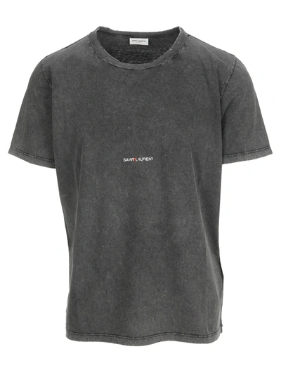 Shop Saint Laurent Logo T-shirt In Faded Black