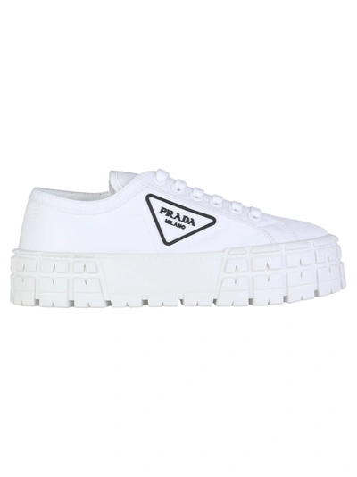 Shop Prada Double Wheel Nylon Gabardine Sneakers In Bianco