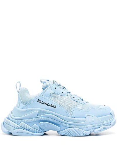 Shop Balenciaga Woman Light Blue Triple S Sneakers