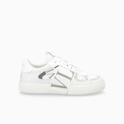 Shop Valentino White And Silver Calfskin Vl7n Sneaker With Bands In White/grey/ice