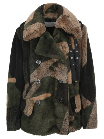 Shop Sacai Kaws Camouflage Faux Fur Jacket