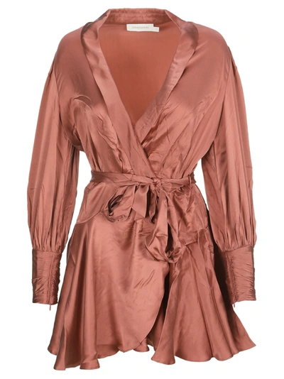 Shop Zimmermann Silk Wrap Mini Dress In Rose