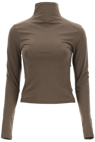 Shop Lemaire Turtleneck Top Second Skin Effect In Brown