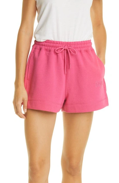 Shop Ganni Software Isoli Logo Recycled Knit Sweat Shorts In Shocking Pink