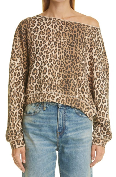 R13 Patti Leopard Print Asymmetric Off The Shoulder Sweatshirt In Leopard