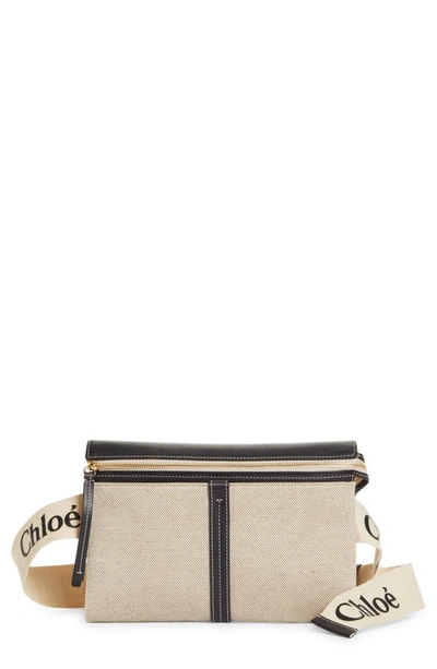 Shop Chloé Woody Canvas Belt Bag In White - Blue 1