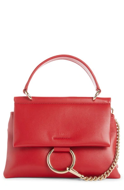 Shop Chloé Small Faye Leather Top Handle Bag In Red Crush