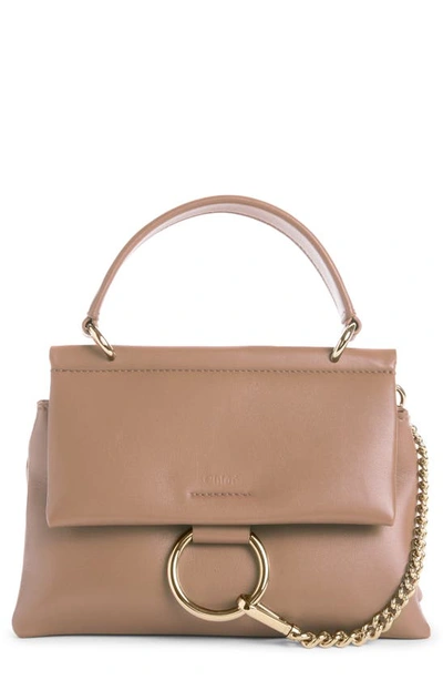 Shop Chloé Small Faye Leather Top Handle Bag In Desert Taupe