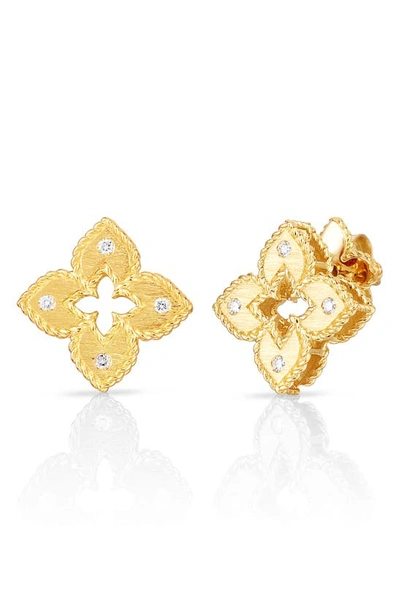 Shop Roberto Coin Venetian Princess Diamond Stud Earrings In Yellow Gold