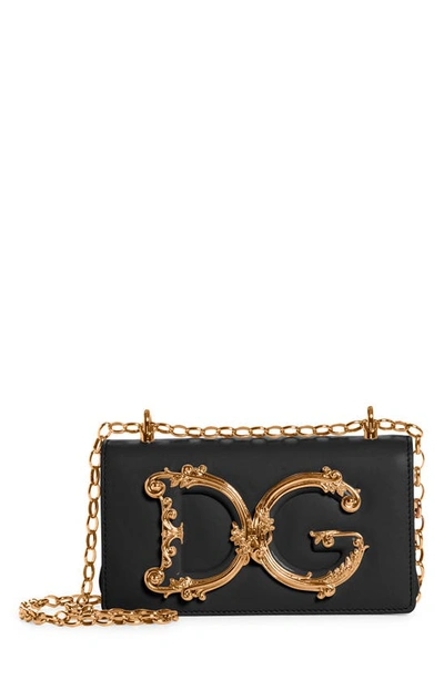 Shop Dolce & Gabbana Girls Logo Leather Phone Crossbody Bag In Nero