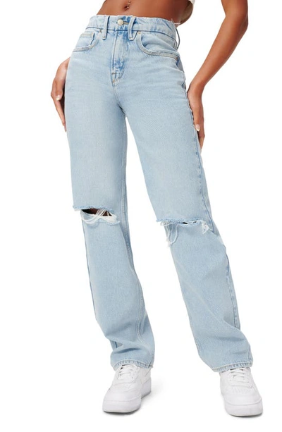 Shop Good American Good '90s Ripped Straight Leg Jeans In Blue542