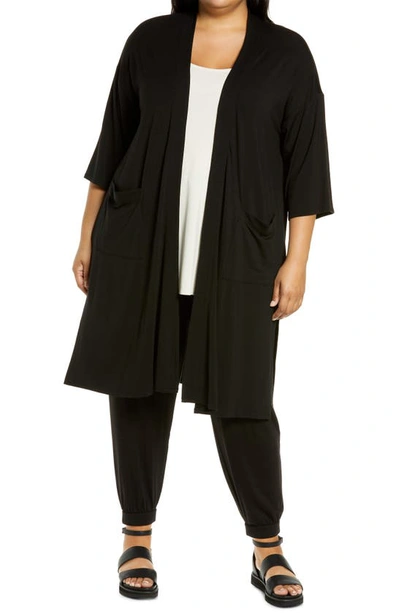 Shop Eileen Fisher Boxy Longline Jersey Jacket In Black