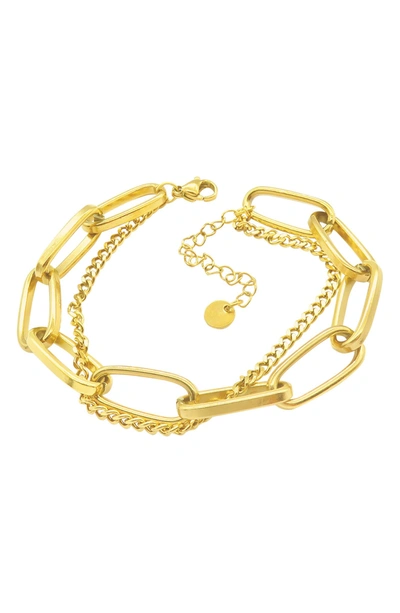 Shop Adornia Oversized Paperclip Mixed Chain Water Resistant Bracelet In Yellow