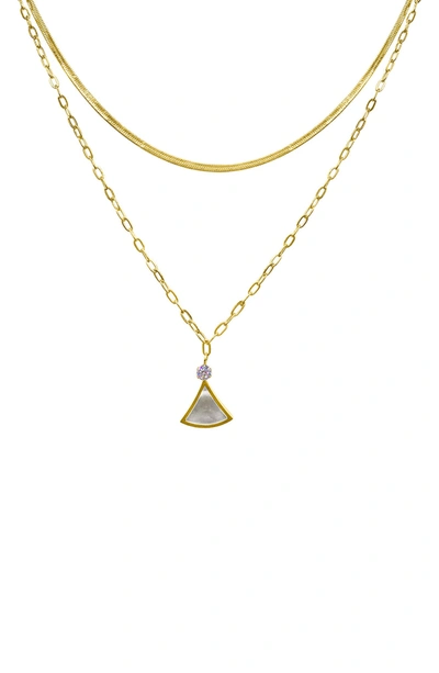 Shop Adornia Water Resistant 14k Yellow Gold Vermeil Layered Mixed Chain Ginko Leaf Necklace In White