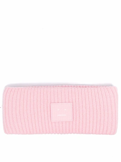 Shop Acne Studios Face-patch Ribbed-knit Headband In Pink