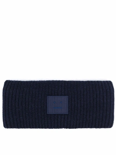 Shop Acne Studios Face-patch Ribbed Knit Headband In Blue