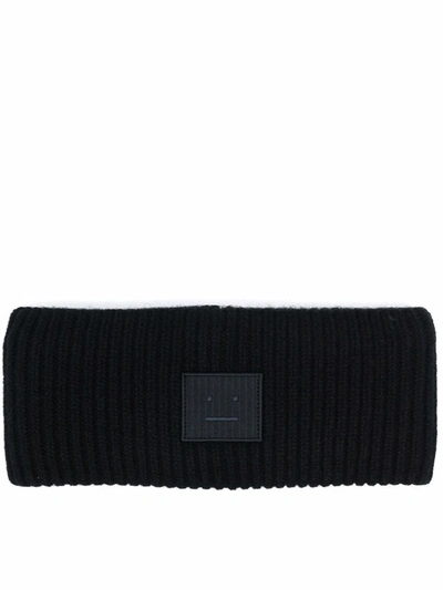 Shop Acne Studios Face-patch Ribbed-knit Headband In Black