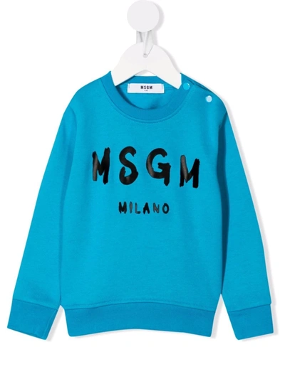 Msgm Logo-print Crew Neck Sweatshirt In Blue